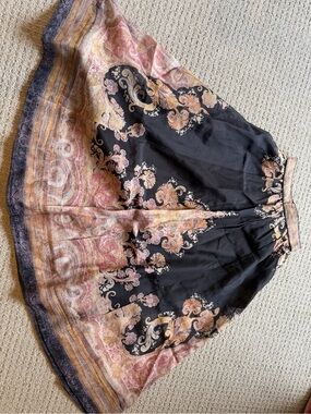 Black Floral Border Midi Skirt - Elegant Paisley Print